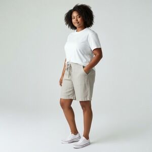 Willi Smith Linen Shorts Womens 14 Taupe Gray Drawstring Pockets Casual Summer